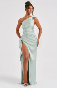 Satin Split Dress with One Shoulder - Vivienne-Red-XS-State of Style