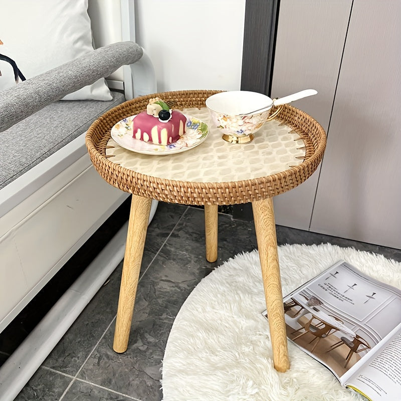 Scandinavian Rattan Side Table - Elin-Green-A-State of Style