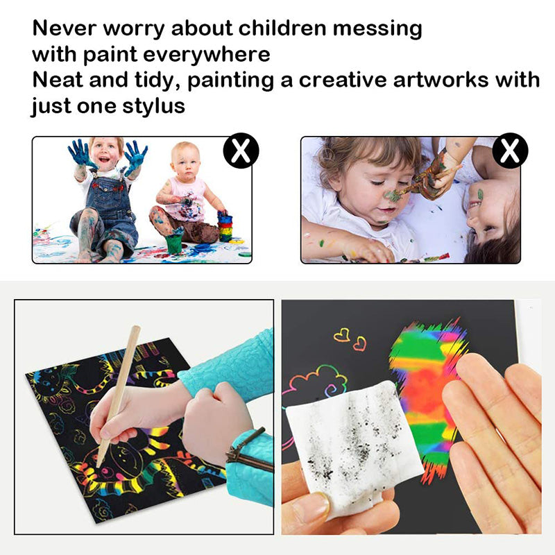 Scratch card set with Magical Rainbow Colours - ColorBurst-50× Paper + 4× Card Shapes + 5× Magic Pencils + 1× Brush and Sharpener-State of Style