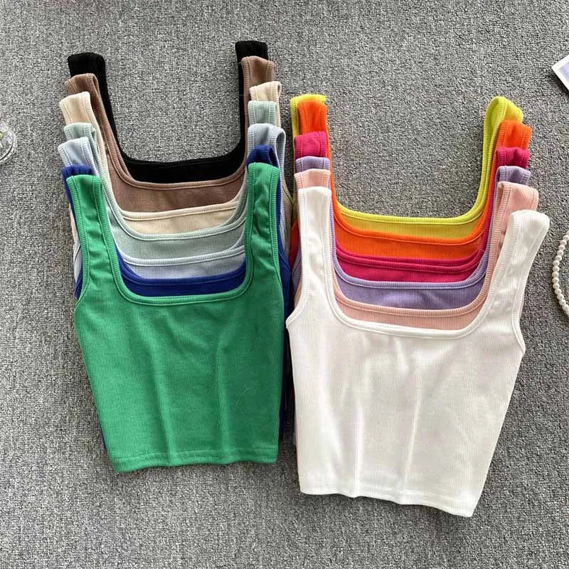 Seamless Cropped Tank Top in Solid Colour – Zayra-Yellow-S-State of Style