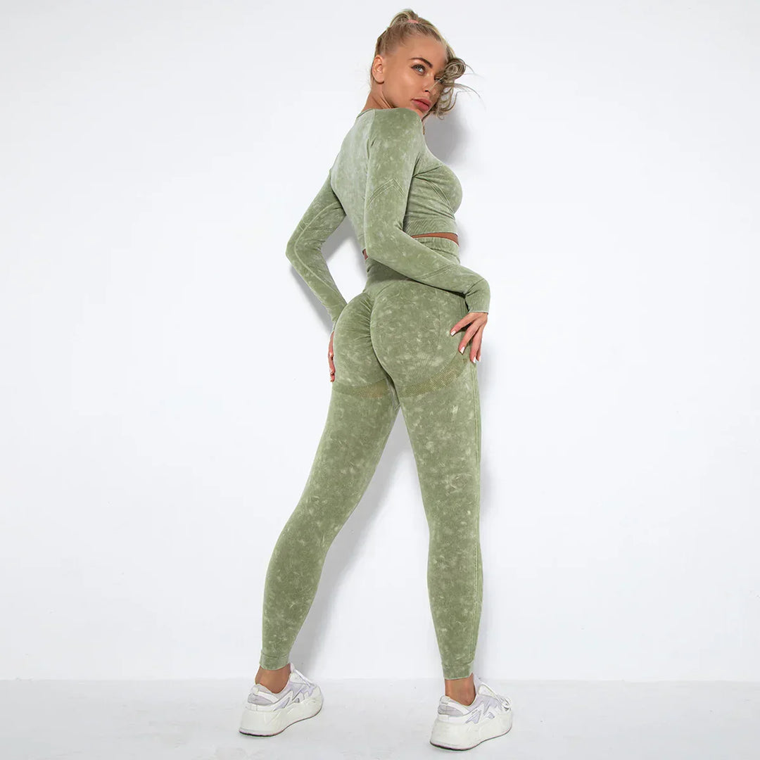 Seamless Women's Yoga Set with Cropped Top - Nova-Army Green-M-State of Style