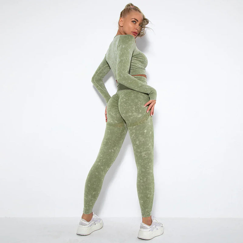 Seamless Women's Yoga Set with Cropped Top - Nova-Army Green-M-State of Style