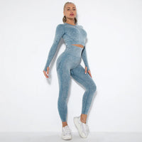 Seamless Women's Yoga Set with Cropped Top - Nova-Blue-S-State of Style