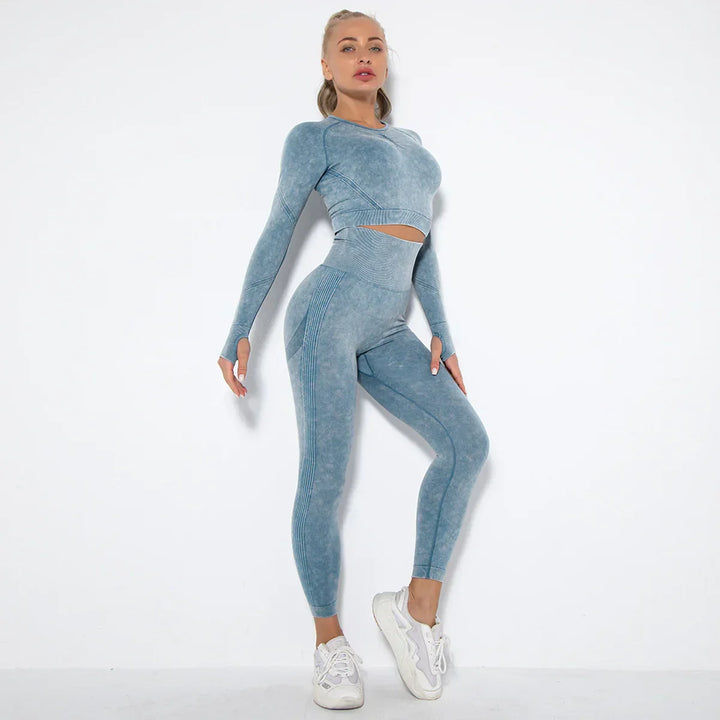 Seamless Women's Yoga Set with Cropped Top - Nova-Blue-S-State of Style