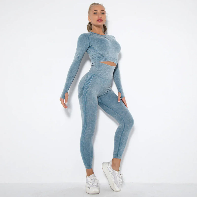 Seamless Women's Yoga Set with Cropped Top - Nova-Blue-S-State of Style