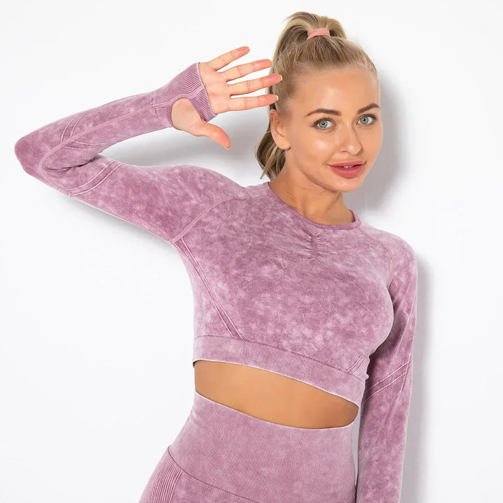 Seamless Women's Yoga Set with Cropped Top - Nova-Burgundy-S-State of Style