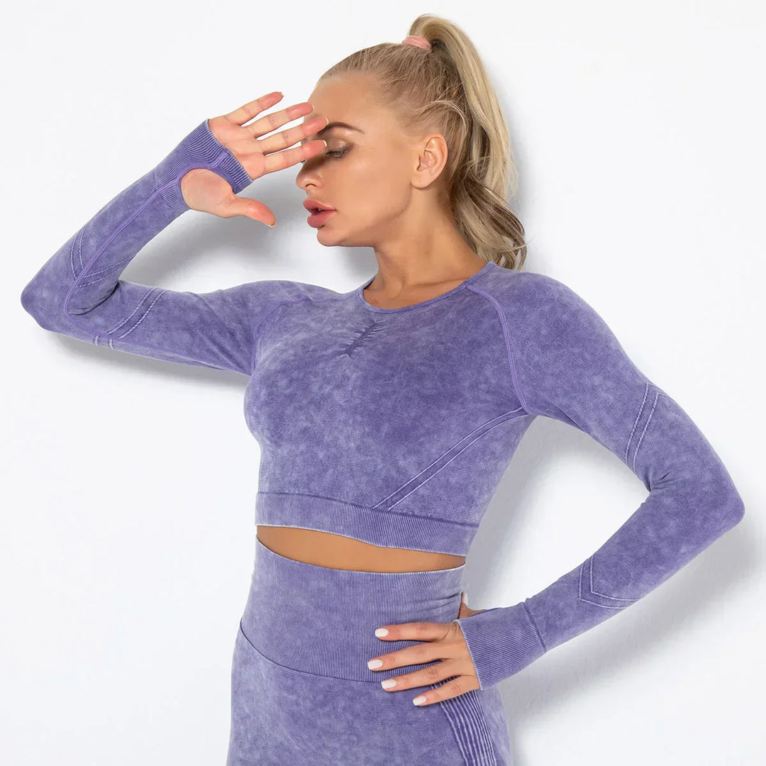 Seamless Women's Yoga Set with Cropped Top - Nova-Burgundy-S-State of Style