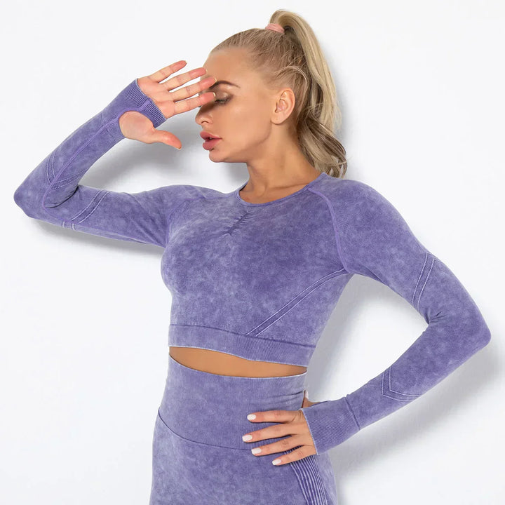 Seamless Women's Yoga Set with Cropped Top - Nova-Burgundy-S-State of Style