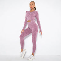 Seamless Women's Yoga Set with Cropped Top - Nova-Burgundy-S-State of Style