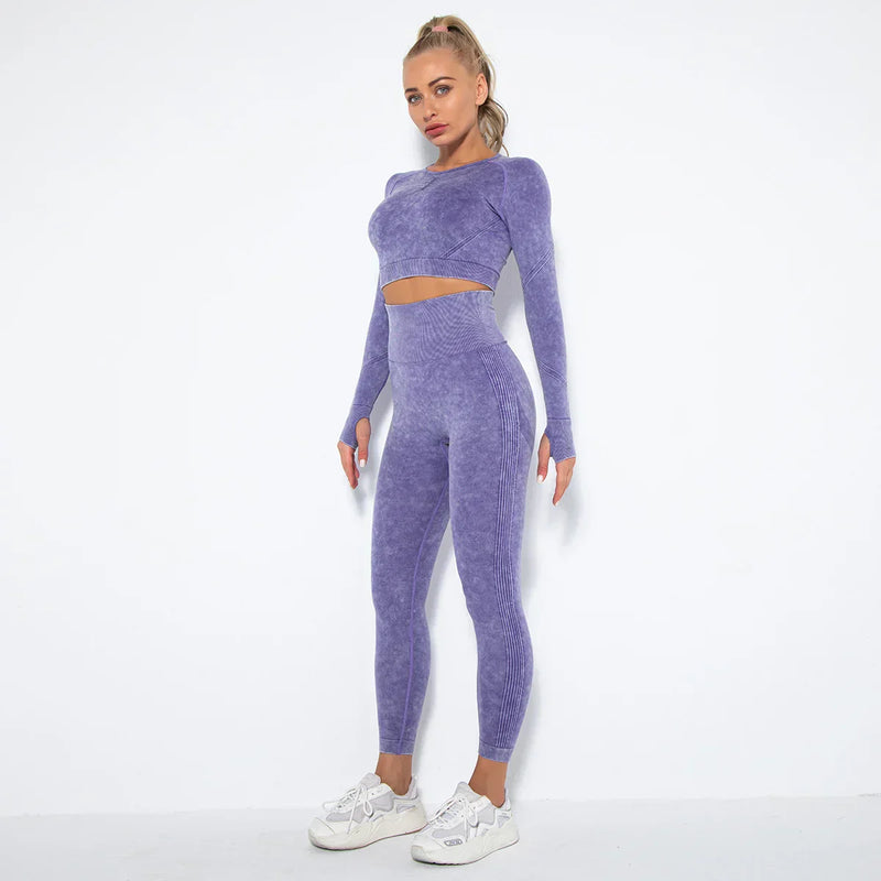 Seamless Women's Yoga Set with Cropped Top - Nova-Purple-M-State of Style