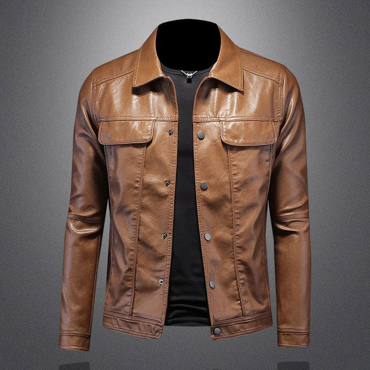Seluego | Men's Leather Motorcycle Jacket-Brown-S-State of Style