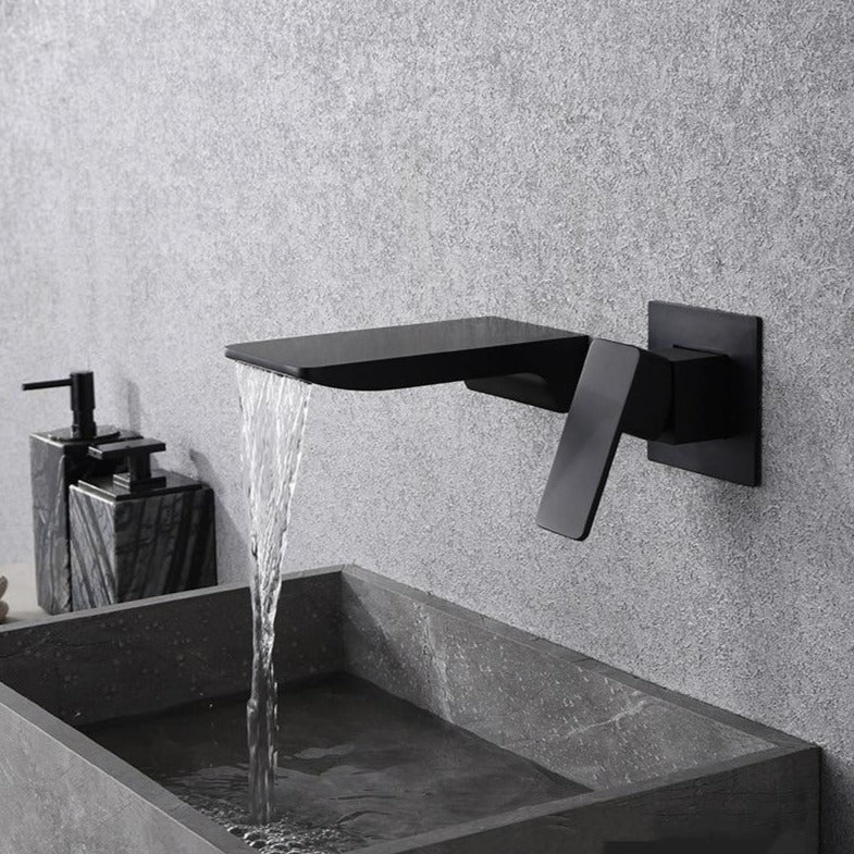 Sensor Wall Tap with Waterfall Outlet – Fluxis-Black-State of Style