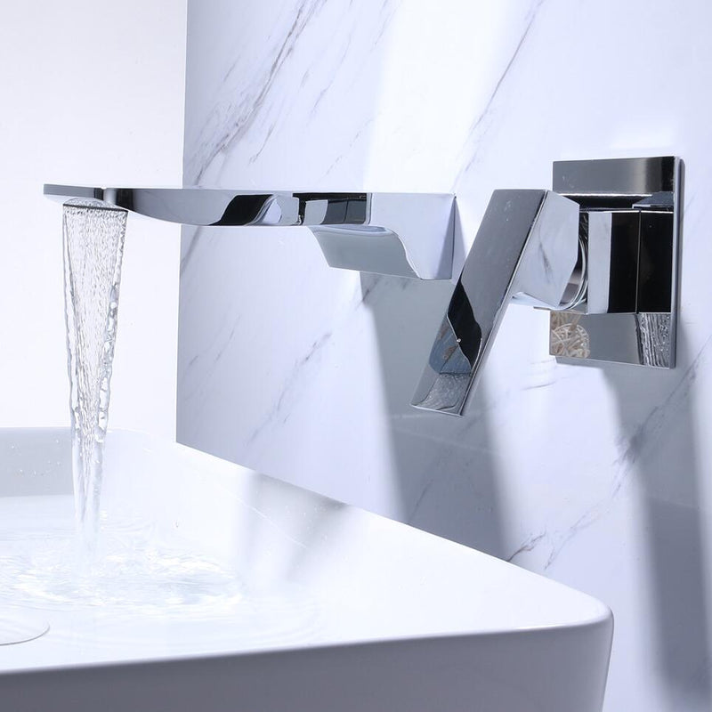 Sensor Wall Tap with Waterfall Outlet – Fluxis-Chromium-State of Style