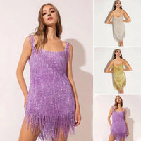 Sequin Dress with Fringes for Parties - Luna-Purple-S-State of Style