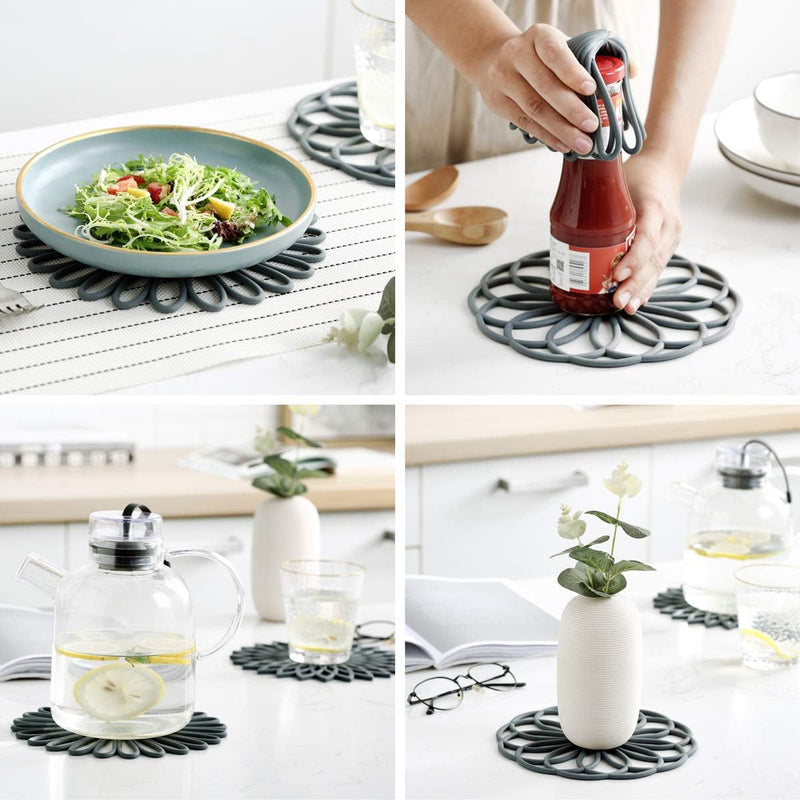 Set of 3 Silicone Coasters: Heat Resistant Heat Pads-Black-State of Style