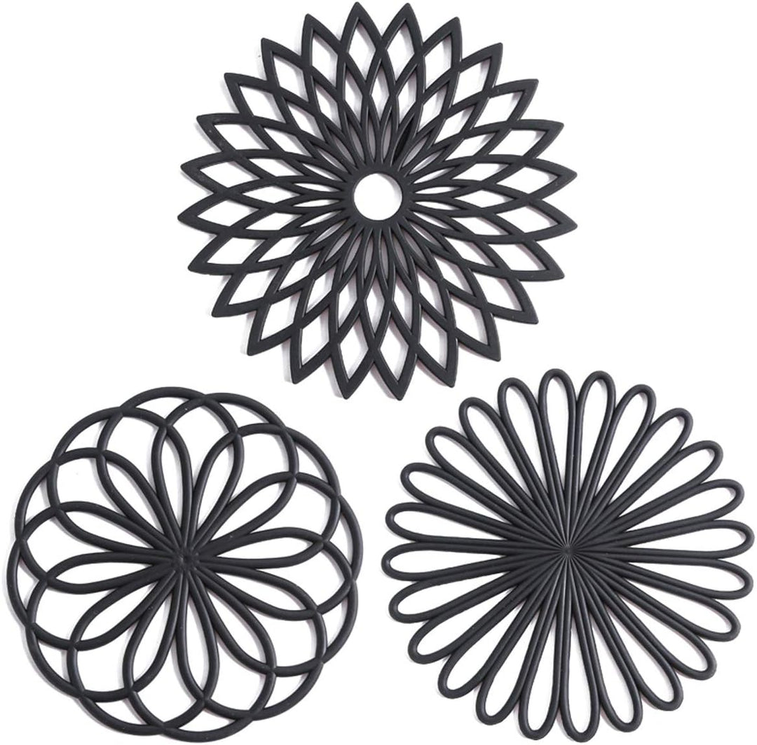 Set of 3 Silicone Coasters: Heat Resistant Heat Pads-Black-State of Style