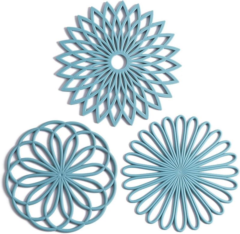 Set of 3 Silicone Coasters: Heat Resistant Heat Pads-Blue-State of Style