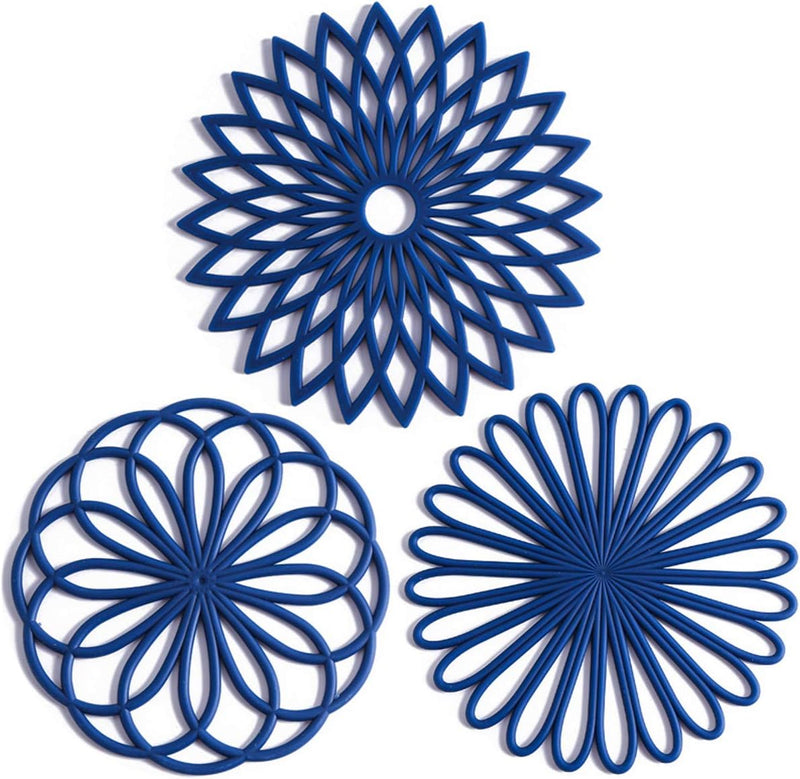 Set of 3 Silicone Coasters: Heat Resistant Heat Pads-Dark blue-State of Style