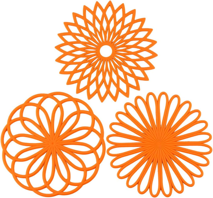 Set of 3 Silicone Coasters: Heat Resistant Heat Pads-Orange-State of Style