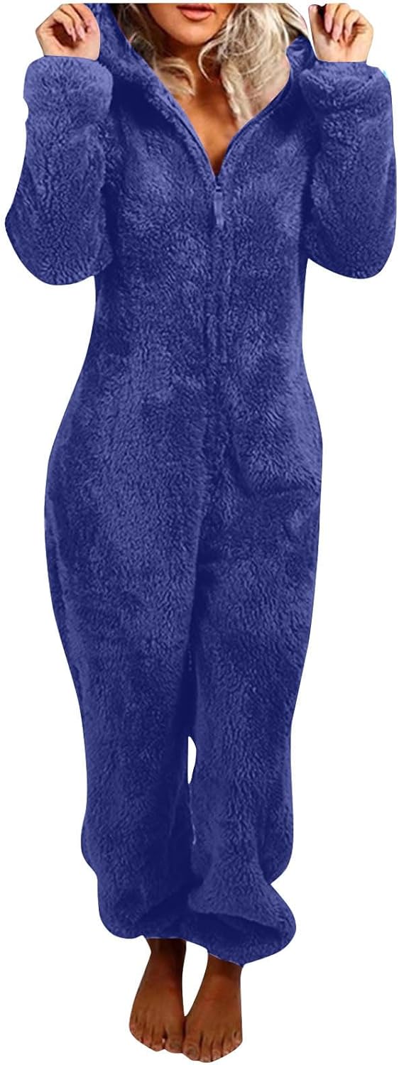 Sherpa Fuzzy Onesie with Hood - CozyCat-Blue-S-State of Style