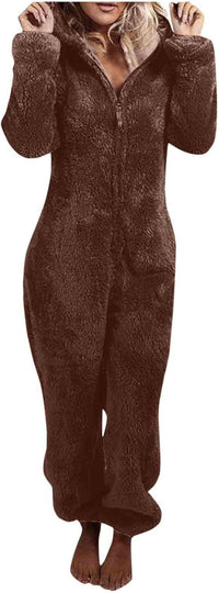 Sherpa Fuzzy Onesie with Hood - CozyCat-Coffee-S-State of Style