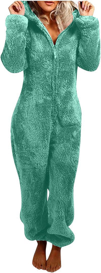 Sherpa Fuzzy Onesie with Hood - CozyCat-Mint green-S-State of Style