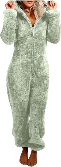 Sherpa Fuzzy Onesie with Hood - CozyCat-Olive green-S-State of Style