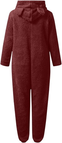 Sherpa Fuzzy Onesie with Hood - CozyCat-Olive green-S-State of Style