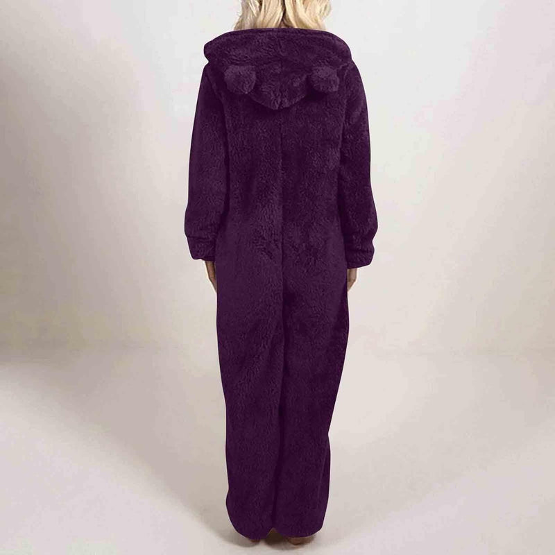 Sherpa Fuzzy Onesie with Hood - CozyCat-Olive green-S-State of Style