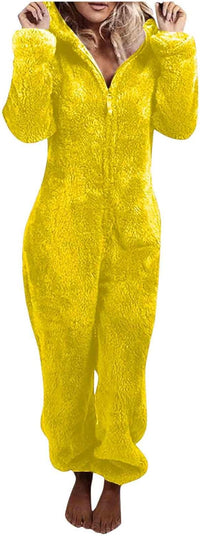 Sherpa Fuzzy Onesie with Hood - CozyCat-Yellow-S-State of Style