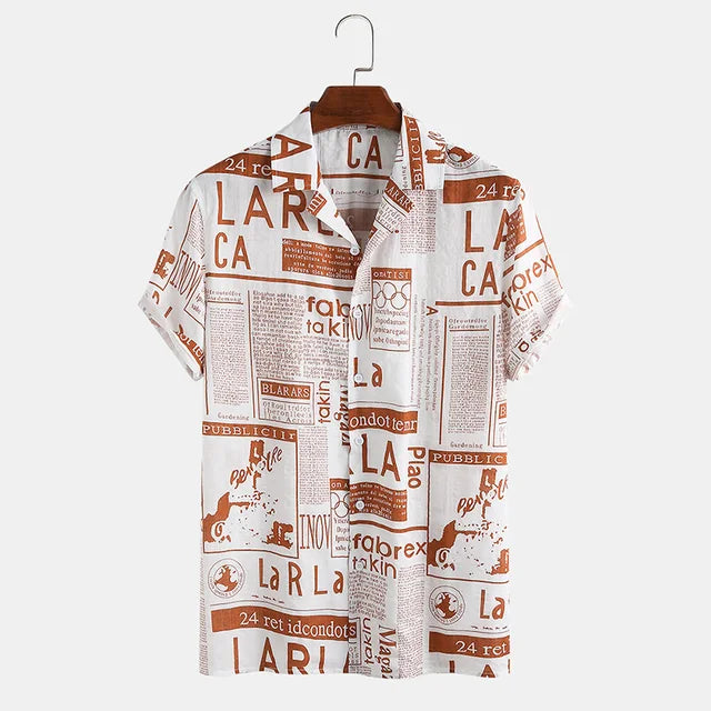 Shirt with Newspaper Print and Button Closure - Milo-Black-S-State of Style