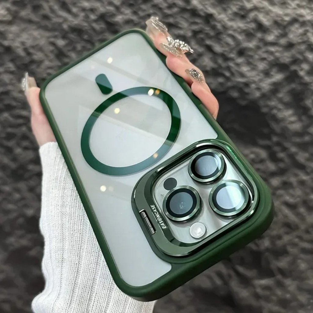 Shockproof Magnetic Phone Case with Glass Lens Guard & Stand