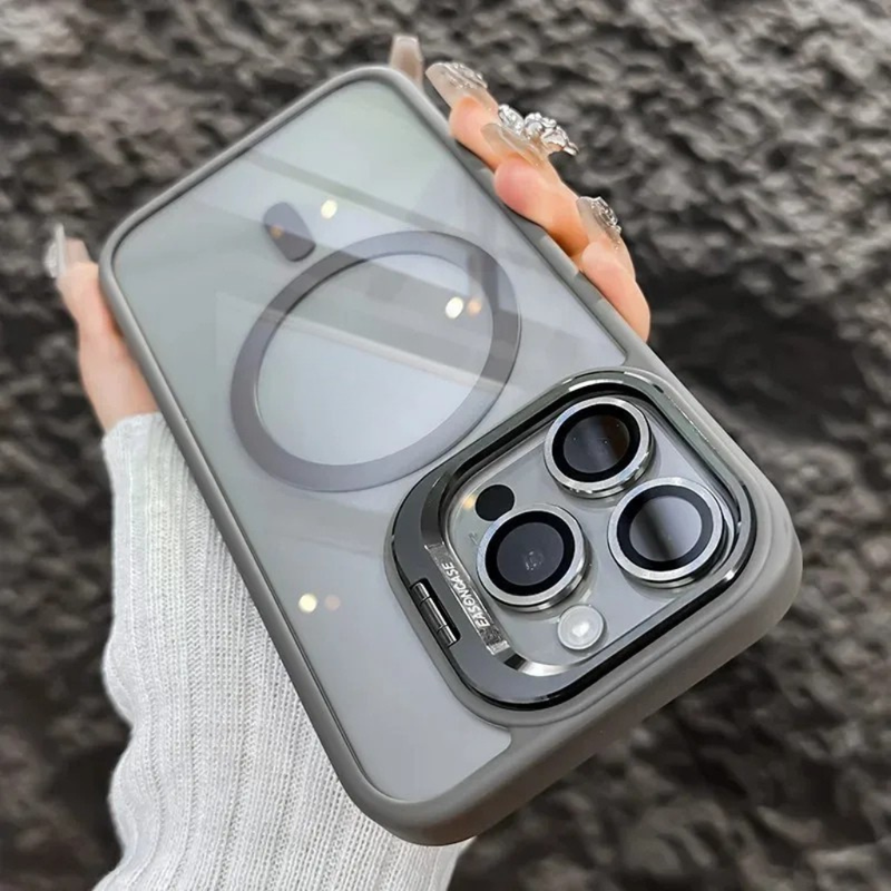 Shockproof Magnetic Phone Case with Glass Lens Guard & Stand