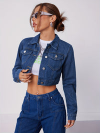 Short Fitted Denim Jacket in Vintage Blue - Elise-XS-State of Style