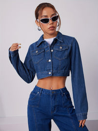 Short Fitted Denim Jacket in Vintage Blue - Elise-XS-State of Style