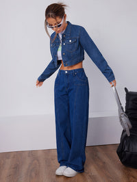 Short Fitted Denim Jacket in Vintage Blue - Elise-XS-State of Style