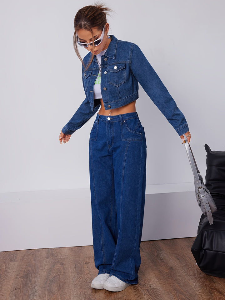 Short Fitted Denim Jacket in Vintage Blue - Elise-XS-State of Style