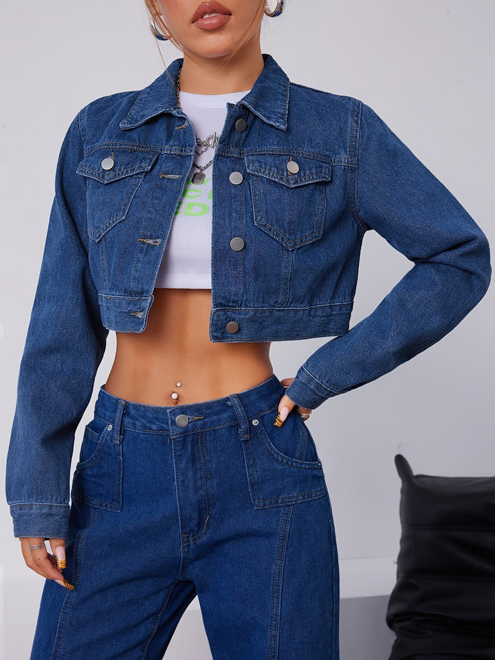 Short Fitted Denim Jacket in Vintage Blue - Elise-XS-State of Style