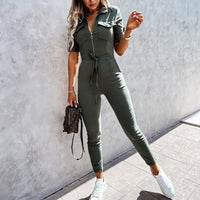 Short-sleeved and fitted cargo jumpsuit for women – Malina-Army green-S-State of Style