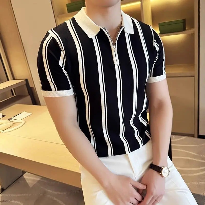 Short-sleeved polo shirt with zipper for men - Silvano-White-S-State of Style
