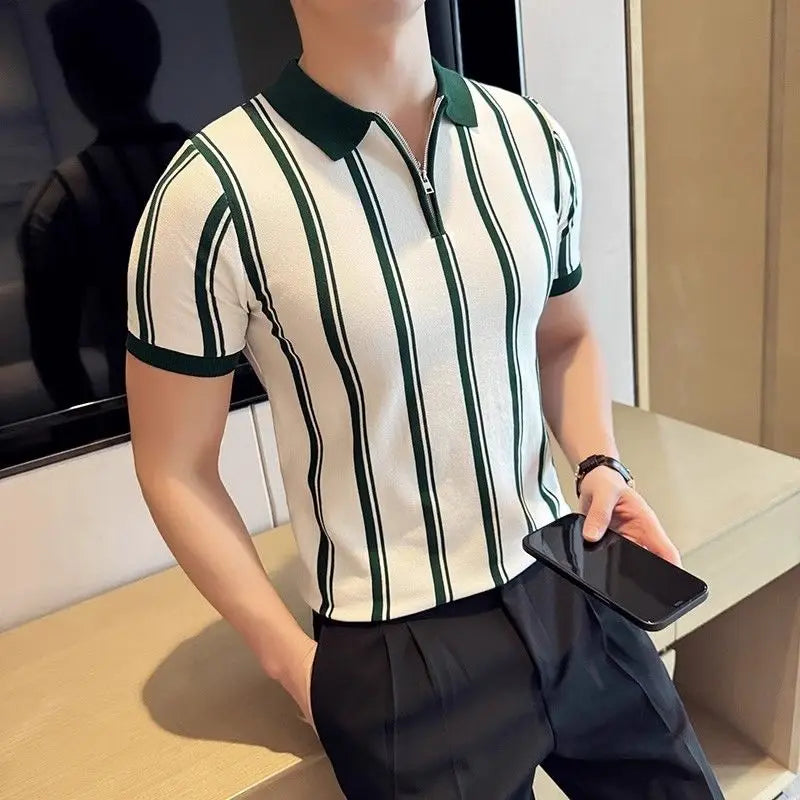 Short-sleeved polo shirt with zipper for men - Silvano-White-S-State of Style
