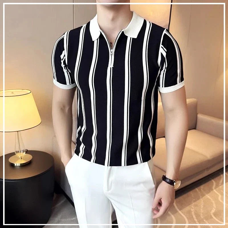 Short-sleeved polo shirt with zipper for men - Silvano-White-S-State of Style