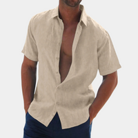 Short Sleeves Linen Men's Shirt - Dax-Black-S-State of Style