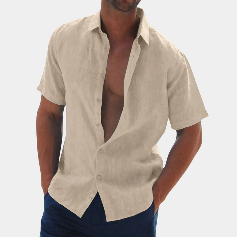 Short Sleeves Linen Men's Shirt - Dax-Black-S-State of Style