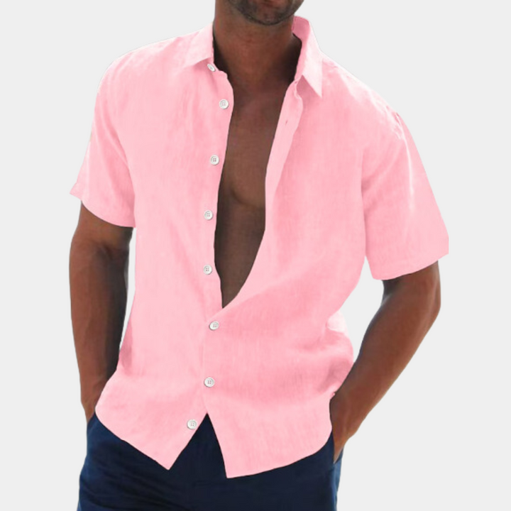 Short Sleeves Linen Men's Shirt - Dax-Black-S-State of Style