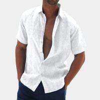 Short Sleeves Linen Men's Shirt - Dax-Black-S-State of Style