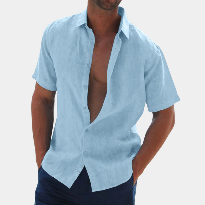 Short Sleeves Linen Men's Shirt - Dax-Light blue-S-State of Style