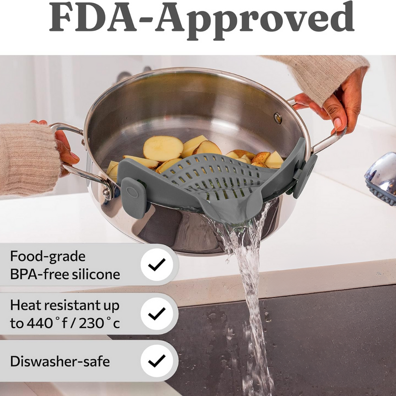 Silicone Clip-On Strainer – Heat-Resistant Colander for Pasta & Vegetables-Grey-State of Style