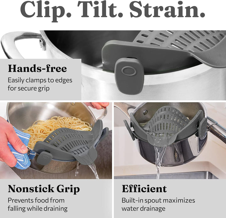 Silicone Clip-On Strainer – Heat-Resistant Colander for Pasta & Vegetables-Grey-State of Style