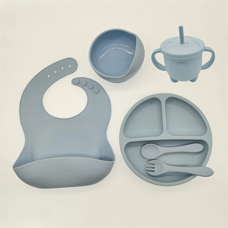 Silicone Feeding Set for Babies - TinyBites-Grey/Blue-State of Style